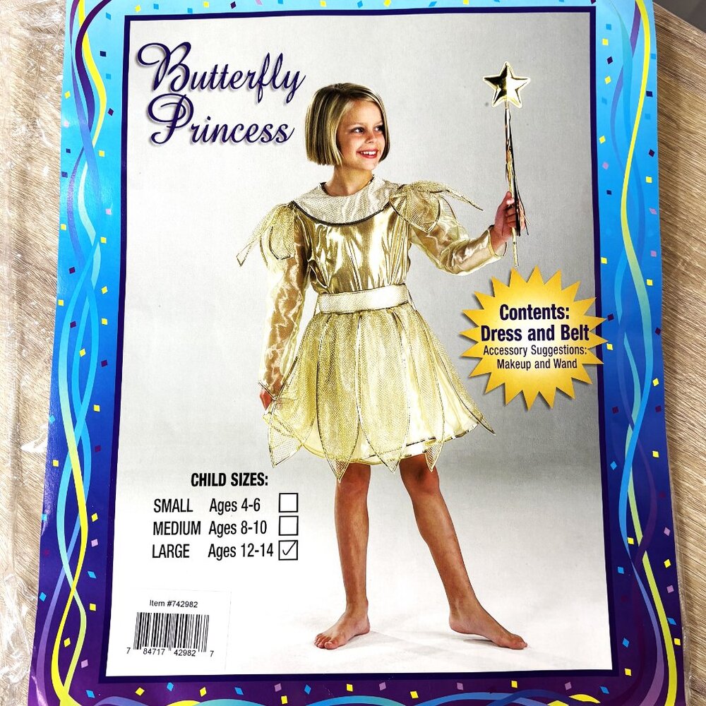 Princess Golden Butterfly Gold Lame Dress Child NWT NOS